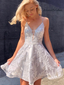 Sparkling Spaghetti Strap Lace Sequins Lace Back Up Short Homecoming Dress, HD3024