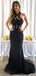 Sparkly Black Rhinestone Open Back Mermaid Prom Dresses.PD00283