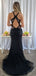 Sparkly Black Rhinestone Open Back Mermaid Prom Dresses.PD00283