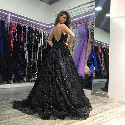Sparkly Black Sequin Spaghetti Strap Prom Dresses,PD00154 AlineBridal Sparkly Black Sequin Spaghetti Strap Prom Dresses,PD00154 AlineBridal