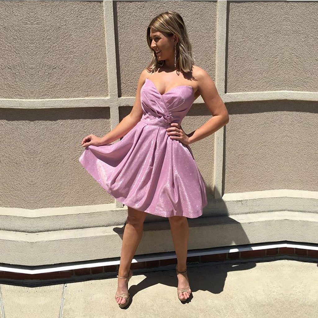 Sparkly Pink Strapless Pleating Simple Fashion Homecoming Dresses