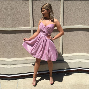 Sparkly Pink Strapless Pleating Simple Fashion Homecoming Dresses ,HD0010