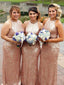 Sparkly Rose Gold Sequin Sleeveless Sheath Long Bridesmaid Dresses, AB4077