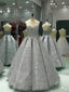 Sparkly Silver Sequin Sweetheart Strapless Ball Gown Prom Dresses,PD00085