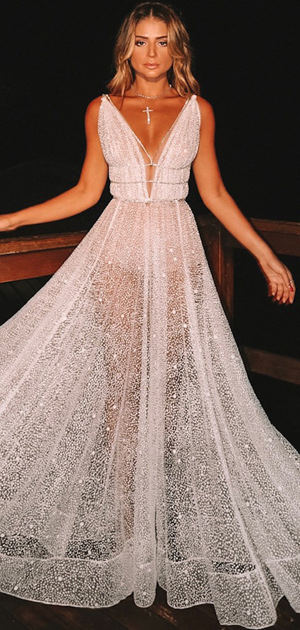 Sparkly White Sequin V-neck Backless Fashion Prom Dresses,PD00327 AlineBridal Sparkly White Sequin V-neck Backless Fashion Prom Dresses,PD00327 AlineBridal