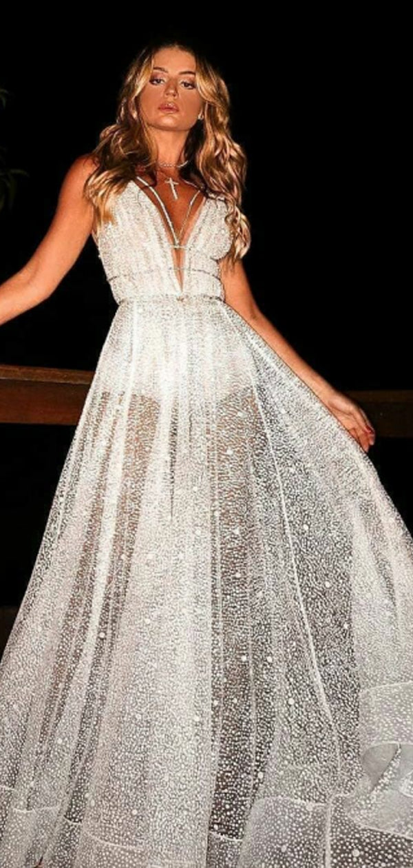 Sparkly White Sequin V-neck Backless Fashion Prom Dresses,PD00327 AlineBridal Sparkly White Sequin V-neck Backless Fashion Prom Dresses,PD00327 AlineBridal