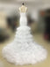 Square Neck Sleeveless Mermaid Lace Tiered Ruffles Organza Train Wedding Dresses , WD0022