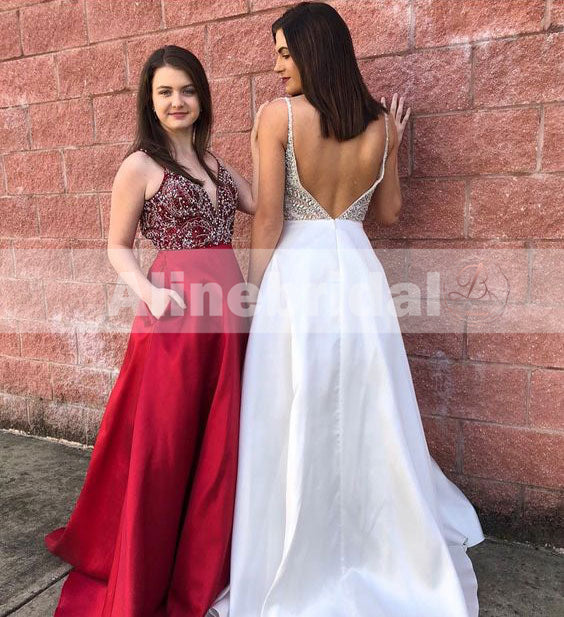 Stunning Beaded Top Backless V-neck Prom Dresses For Teens ,PD000101