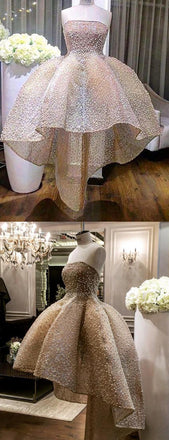 Stunning Beading Strapless Ball Gown High Low Homecoming Dresses,HD0061