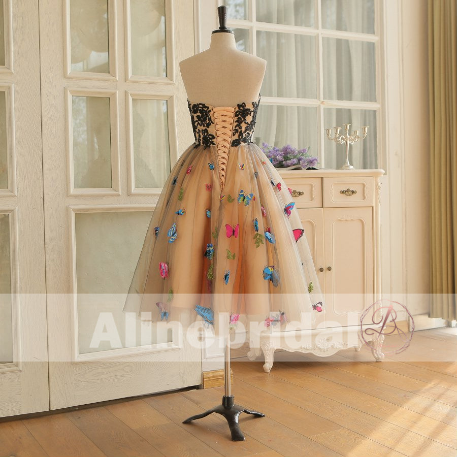 Stunning Butterfly Appliques Strapless A-line Fashion Homecoming Dresses,BD00235