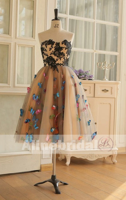 Stunning Butterfly Appliques Strapless A-line Fashion Homecoming