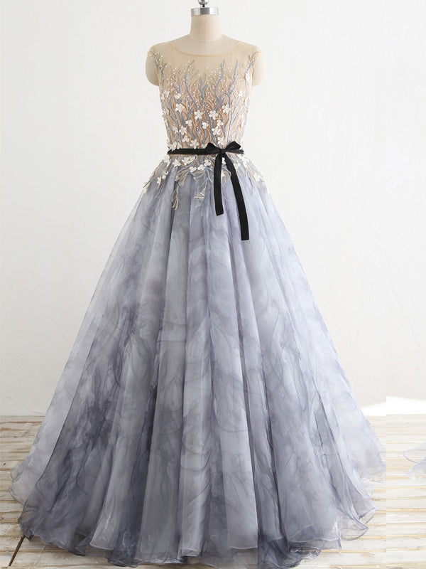 Stunning Gorgeous Beading Handmade Flowers Appliques Prints Long Prom Dresses,PD00043