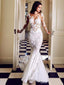 Stunning Lace Applique Illusion Long Sleeve Mermaid With Train Wedding Dresses, AB1552