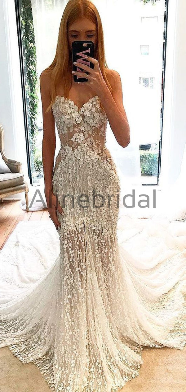 Stunning Lace Applique Sweetheart Strapless Mermaid Wedding