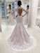 Stunning Lace Sequins Long Sleeve Mermaid Open Back Wedding Dresses, AB1514