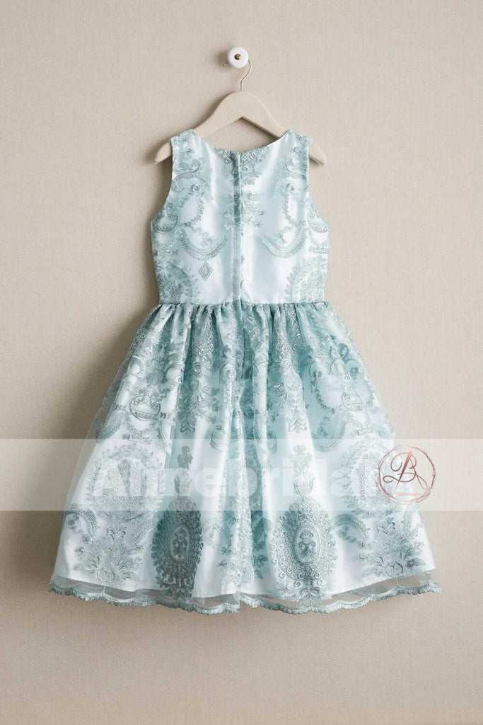 Stunning Light Blue Lace Cute Round Neck Flower Girl Dresses, FGS063