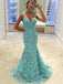 Stunning Light Blue Lace Sleeveless Mermaid Long Elegant Prom Dresses,PD00067