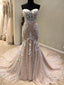 Stunning Sweetheart Strapless Lace Appliques Mermaid Lace Up Back Prom Dresses,PD00052