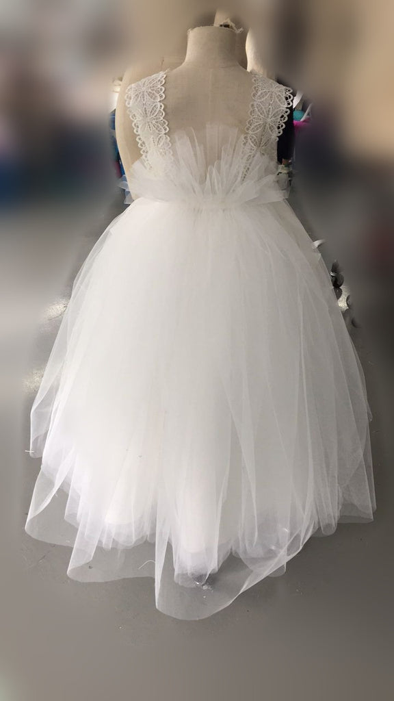 Sweet Ivory Tulle With Appliques Lace Strap Floor Length Flower Girl Dresses, FGS058