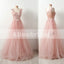Sweet Pink Lace Top Tulle Scoop Neck Sleeveless Elegant Prom Dresses ,PD00104