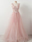 Sweet Pink Lace Top Tulle Scoop Neck Sleeveless Elegant Prom Dresses ,PD00104