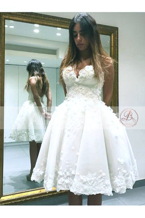 Sweet Strapless Ivory Handmade Flowers Knee Length Homecoming Dresses ,BD00229