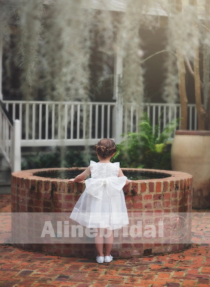 Sweet White Organza With Bow Flower Girl Dresses, FGS092