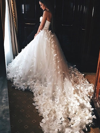 Stunning Red Tulle Sweetheart Appliques Lace Up Ball Gown Wedding Dresses, WD0150