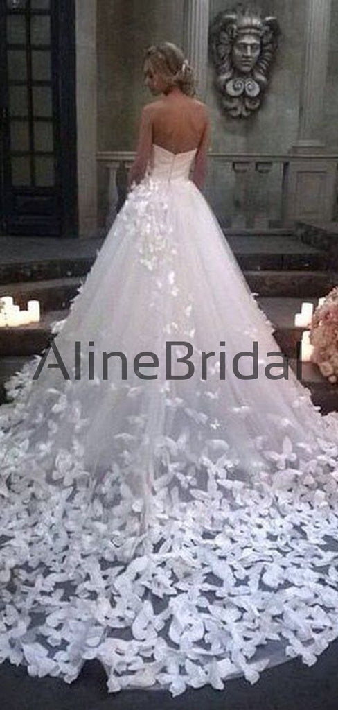 Sweetheart Strapless Ball Gown Butterfly Applique With Train Wedding Dresses, AB1545