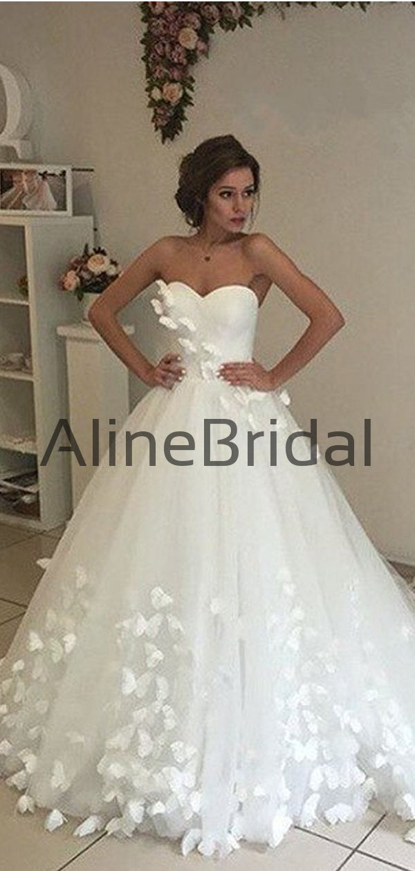 Sweetheart Strapless Ball Gown Butterfly Applique With Train Wedding Dresses AB1545