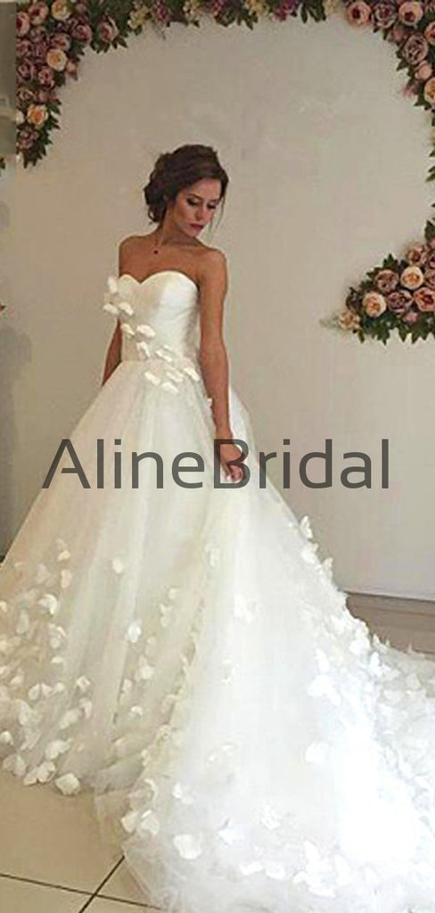 Sweetheart Strapless Ball Gown Butterfly Applique With Train Wedding Dresses, AB1545