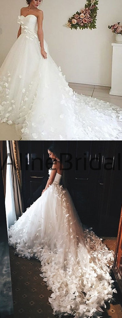 Sweetheart Strapless Ball Gown Butterfly Applique With Train Wedding Dresses, AB1545