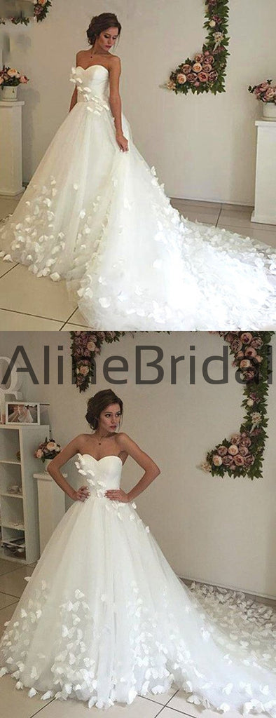 Sweetheart Strapless Ball Gown Butterfly Applique With Train Wedding Dresses, AB1545