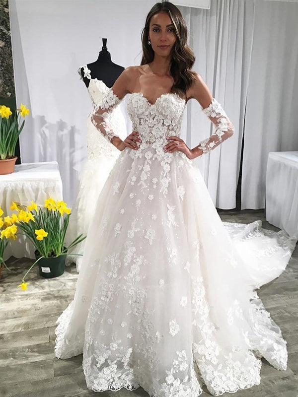 Wedding Dresses For Women Bride Long Sleeve Lace A Line Wedding