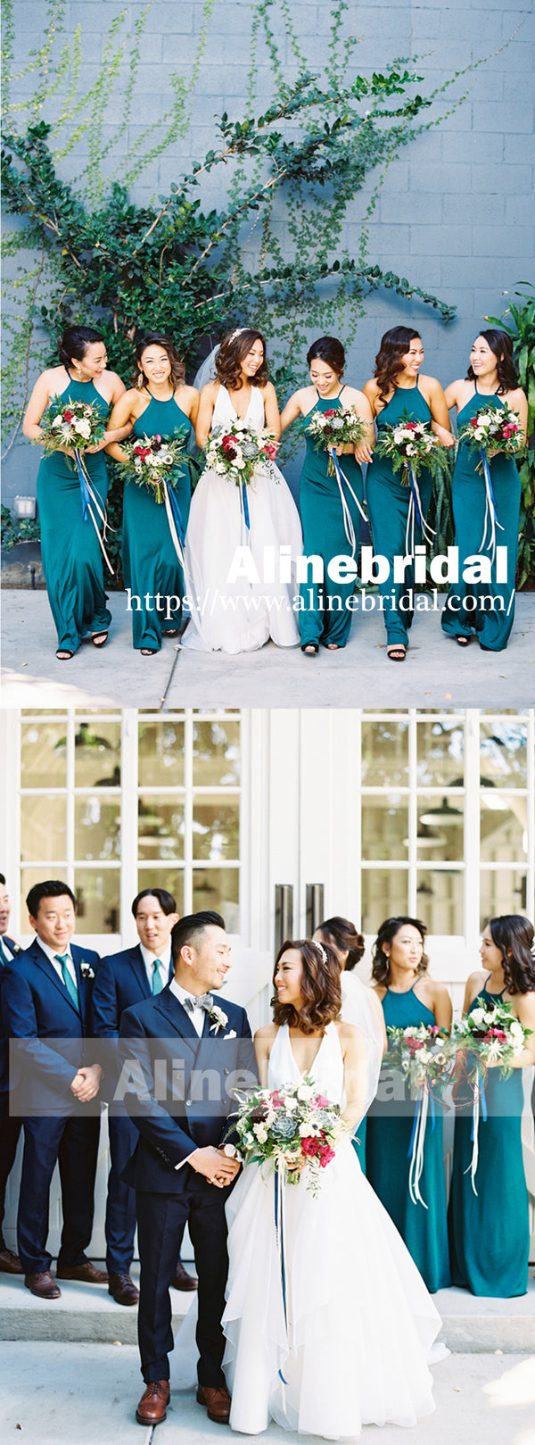 Teal Chiffon Halter Maxi Simple Bridesmaid Dresses For Summer Wedding, AlineBridal Teal Chiffon Halter Maxi Simple Bridesmaid Dresses For Summer Wedding, AlineBridal