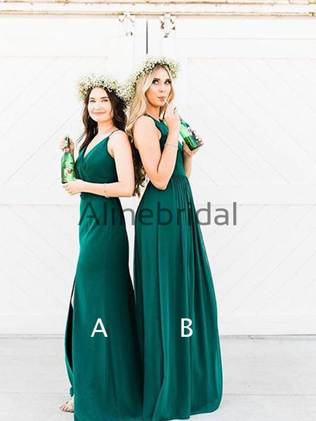 Teal Chiffon Mismatched A-line Long Bridesmaid Dresses, AB4044 – AlineBridal