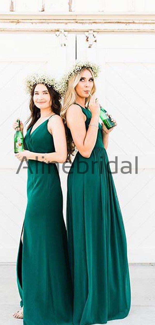 Teal Chiffon Mismatched A line Long Bridesmaid Dresses AB4044 AlineBridal