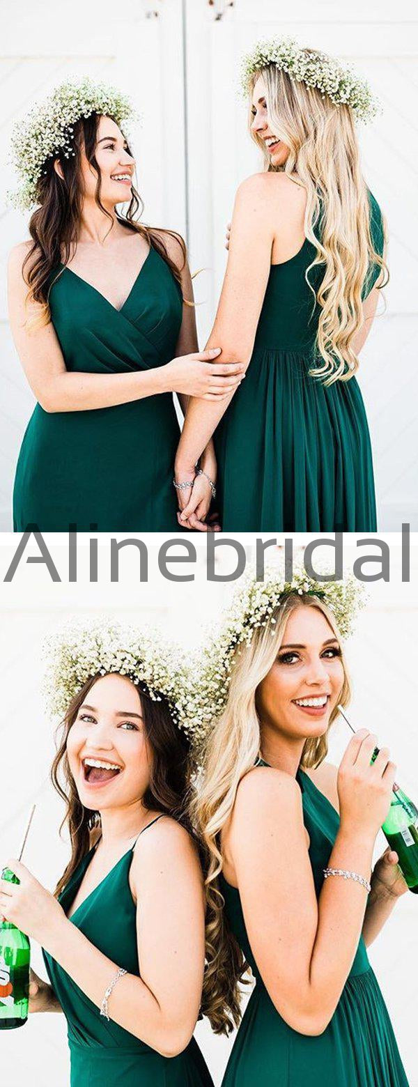 Teal Chiffon Mismatched A-line Long Bridesmaid Dresses, AB4044 – AlineBridal
