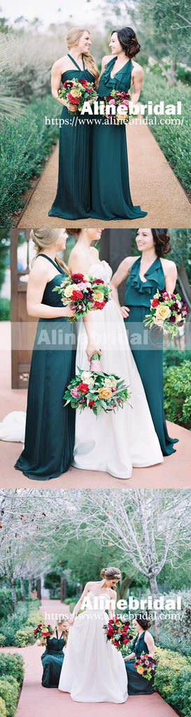 Teal Chiffon Mismatched Halter Sleeveless Simple Bridesmaid Dresses, AB1213