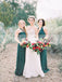 Teal Chiffon Mismatched Halter Sleeveless Simple Bridesmaid Dresses, AB1213