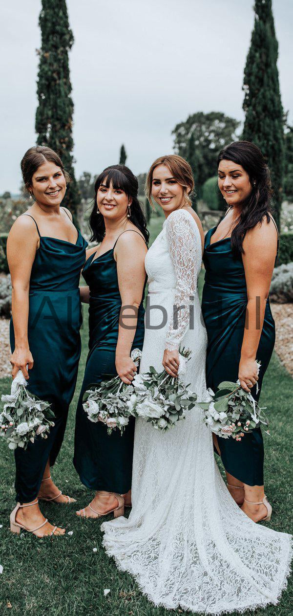 Teal Elastic Satin Spaghetti Strap Ankle Length Sheath Bridesmaid Dres AlineBridal Teal Elastic Satin Spaghetti Strap Ankle Length Sheath Bridesmaid Dres AlineBridal