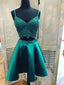 Teal Green Spaghetti Strap Two Piece Lace Satin Homecoming Dresses ,HD0043