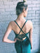 Teal Green Velvet Lace Up Back Side Slit Prom Dresses ,PD00307