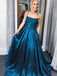Teal Satin Lace Spaghetti Strap Open Back A-line Prom Dresses,PD00360