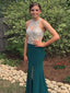 Teal Sparkly Beading Rhinestone Unique Neck Sexy See-through Mermaid  Prom Dresses,PD00033
