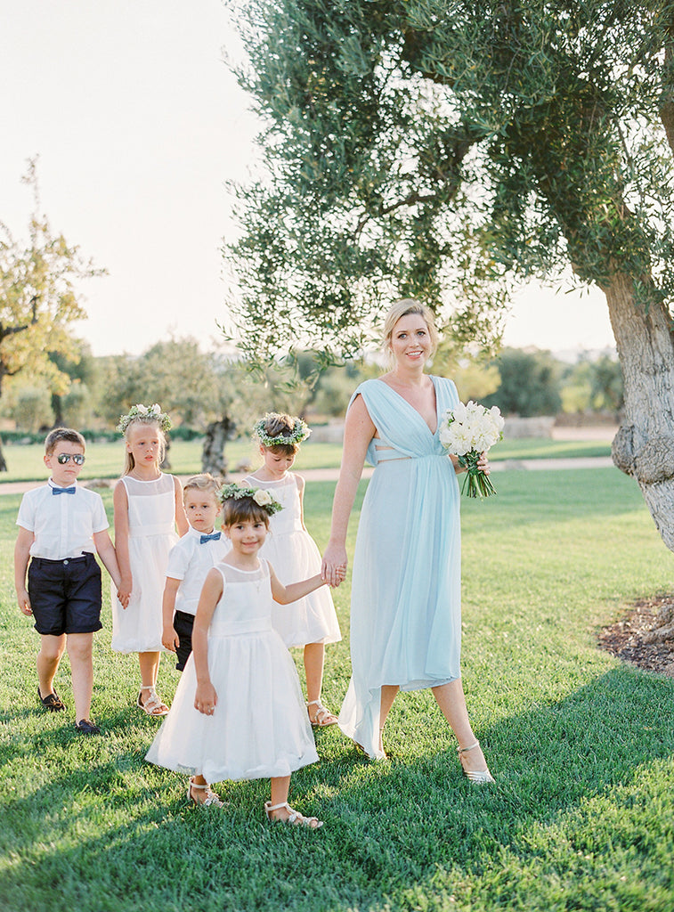 Tiffany Blue Chiffon Deep V-neck High Low Boho Bridesmaid Dresses, WG05