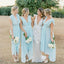 Tiffany Blue Chiffon Deep V-neck High Low Boho Bridesmaid Dresses, WG05