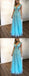 Tiffany Blue Handmade Flower Applique Tulle Charming Prom Dresses ,PD00382