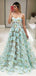 Tiffany Blue Illusion Floral Organza Spaghetti Strap Prom Dresses,PD00212