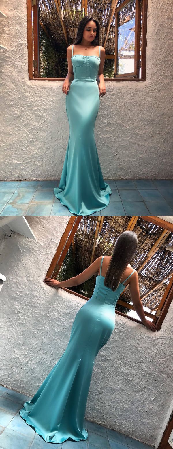 Tiffany Blue Soft Satin Spaghtti Strap Mermaid Fashion Prom Dresses.PD –  AlineBridal